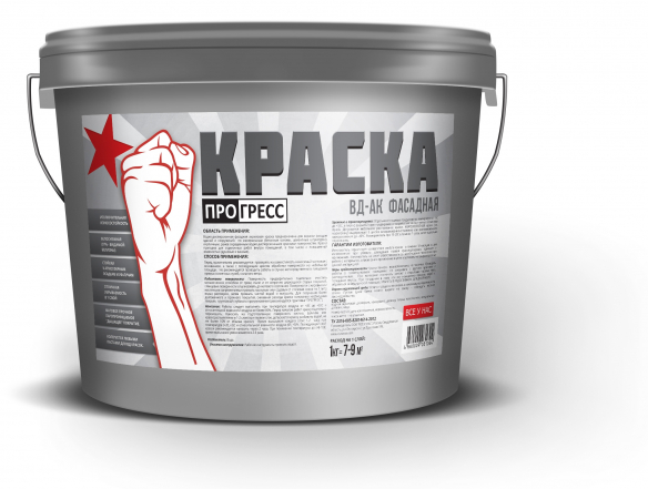 Краска фасадная TIO2-10 лет ВД-АК 110 "ПРОГРЕСС", 0,9л База А